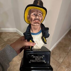 Yellow Firefighter Bust Figurine - World's Best Firefighter